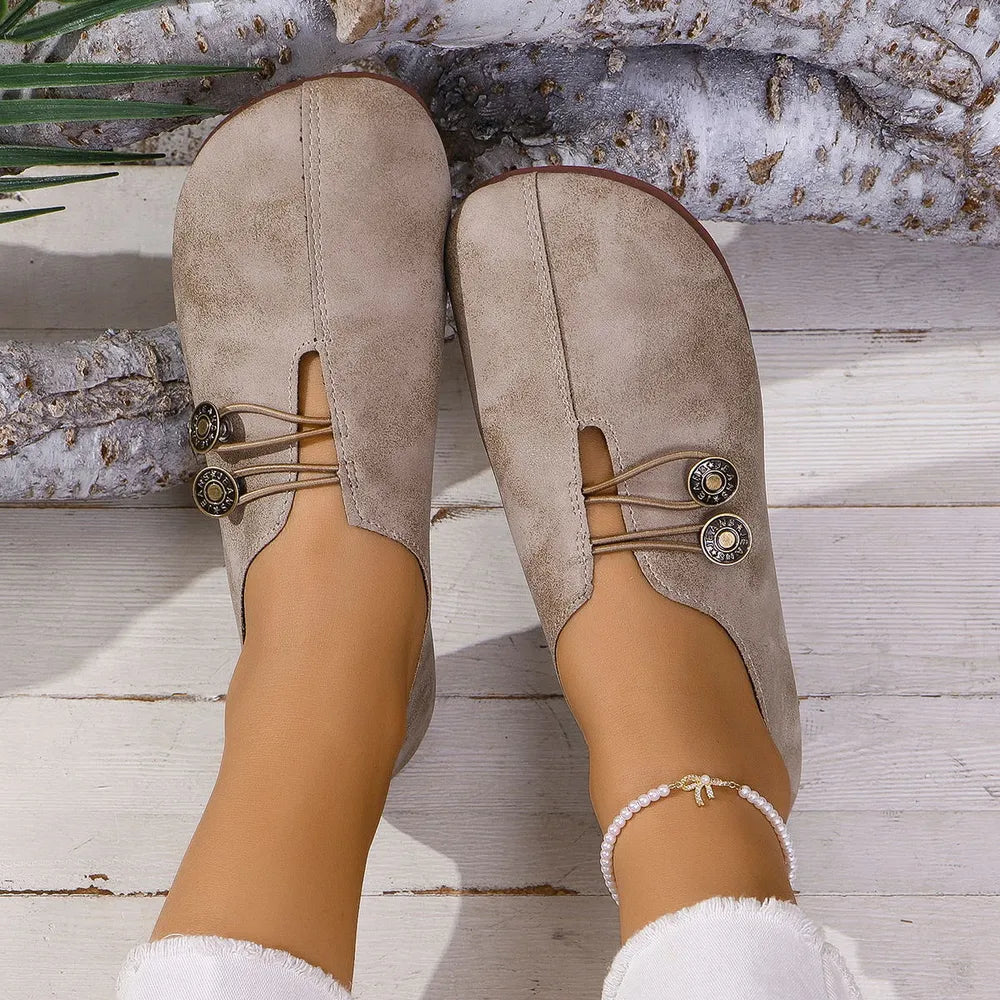 Round Toe Flat Slip-Ons in Tan