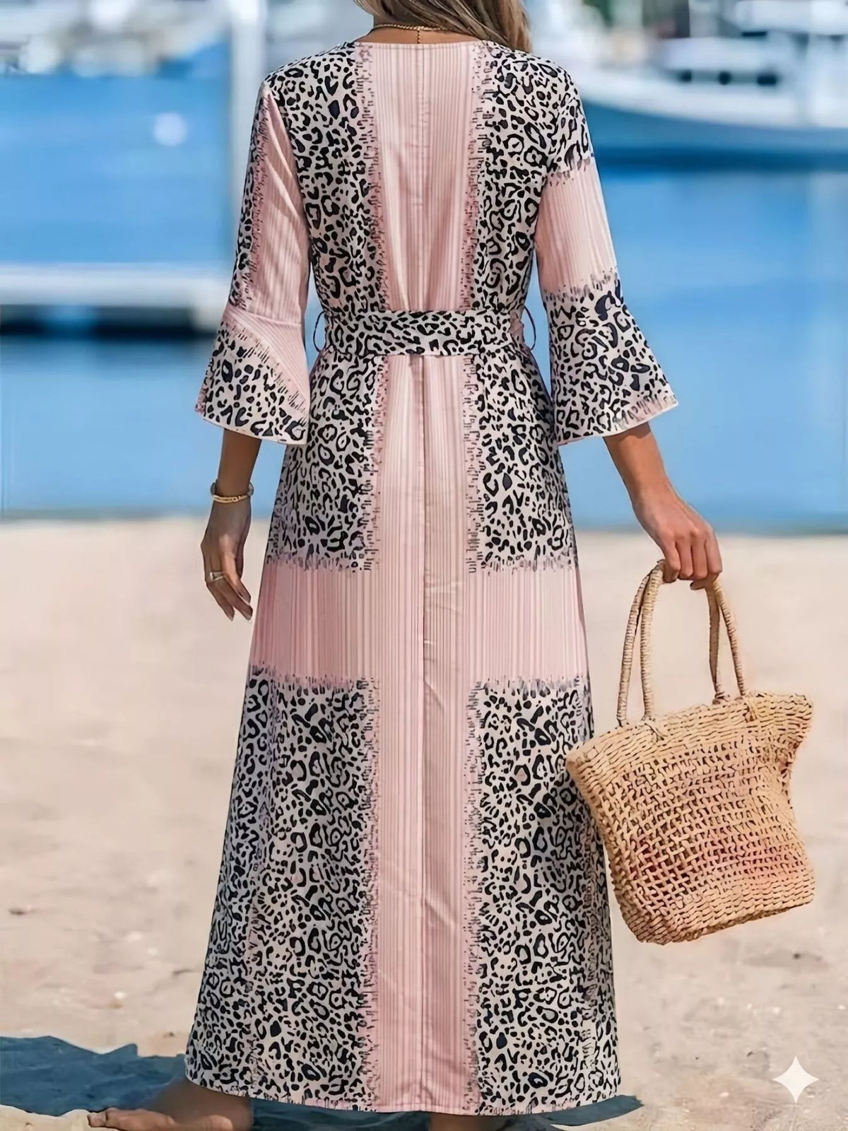 Full Size Leopard Print Patchwork Maxi Dress Plus Size