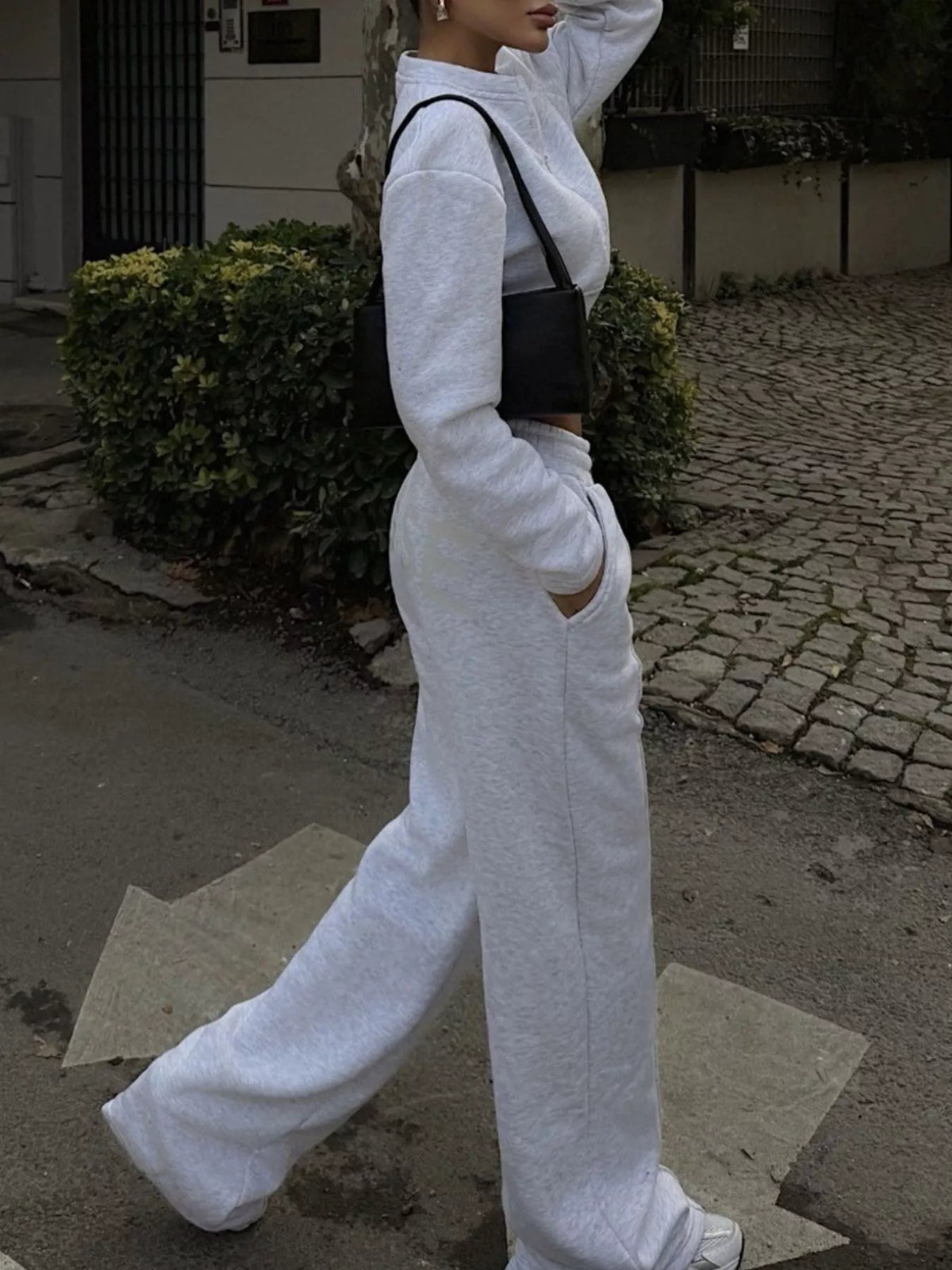 Zip-Up Crop Jacket and Wide-Leg Pants Set - Lilixa.store