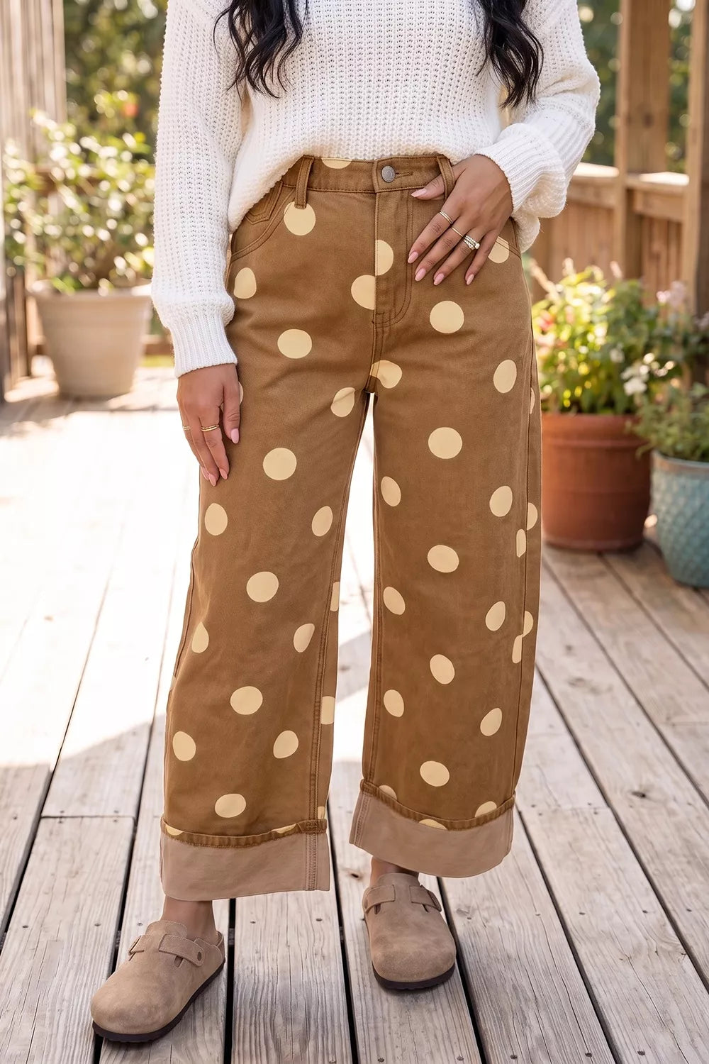 Polka Dot Wide Leg Jeans - Lilixa.store