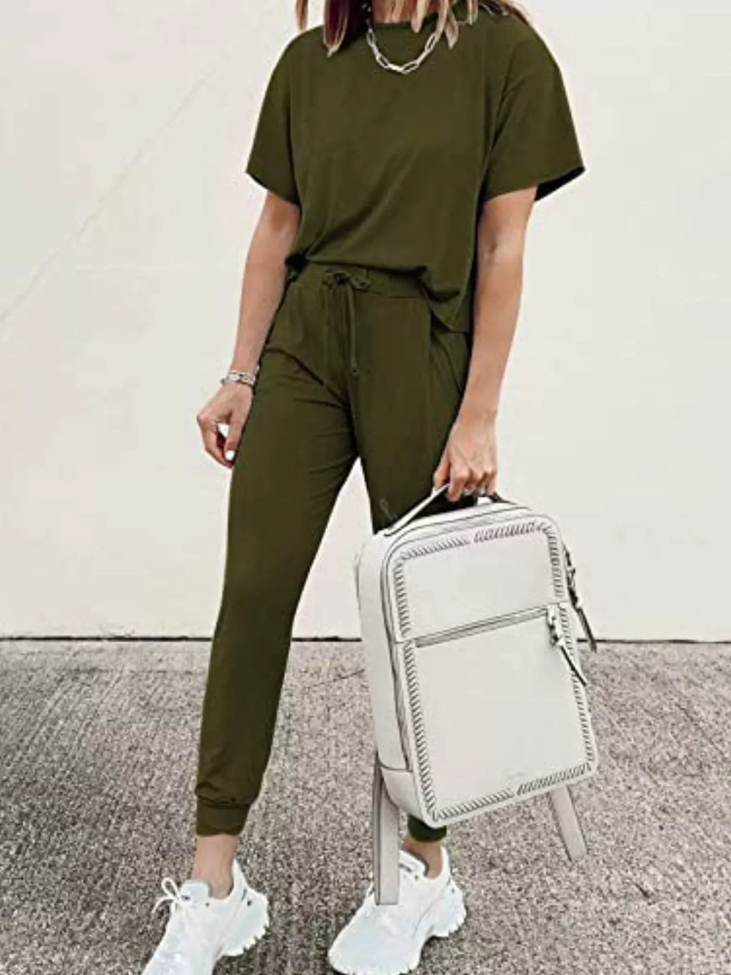 Full Size Round Neck Top and Drawstring Pants Set Plus Size - Lilixa.store