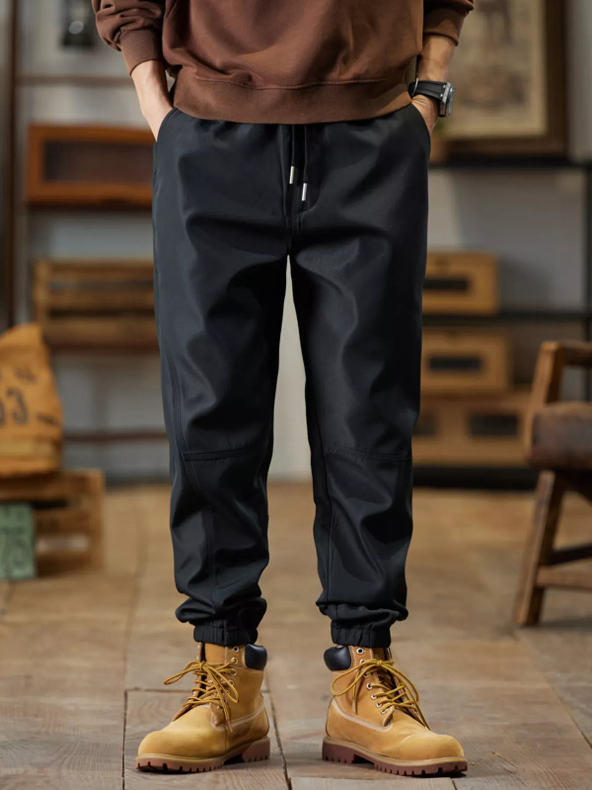 Men's Plus Size Casual Drawstring Joggers in Black