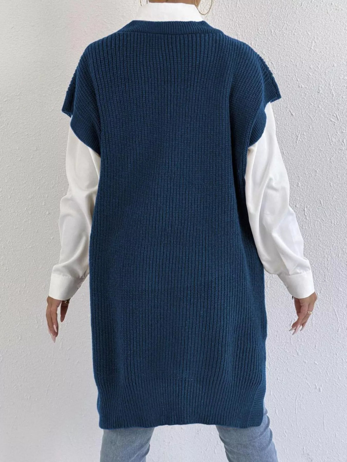 Slit V-Neck Sweater Dress, view 7