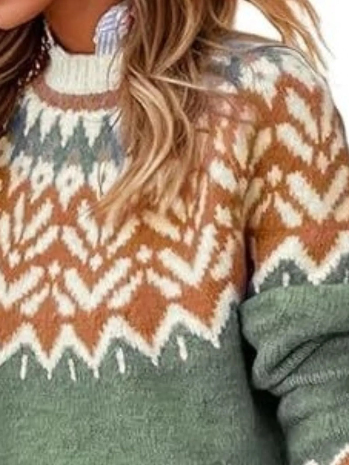 Full Size Fair Isle Patterned Long Sleeve Sweater Plus Size