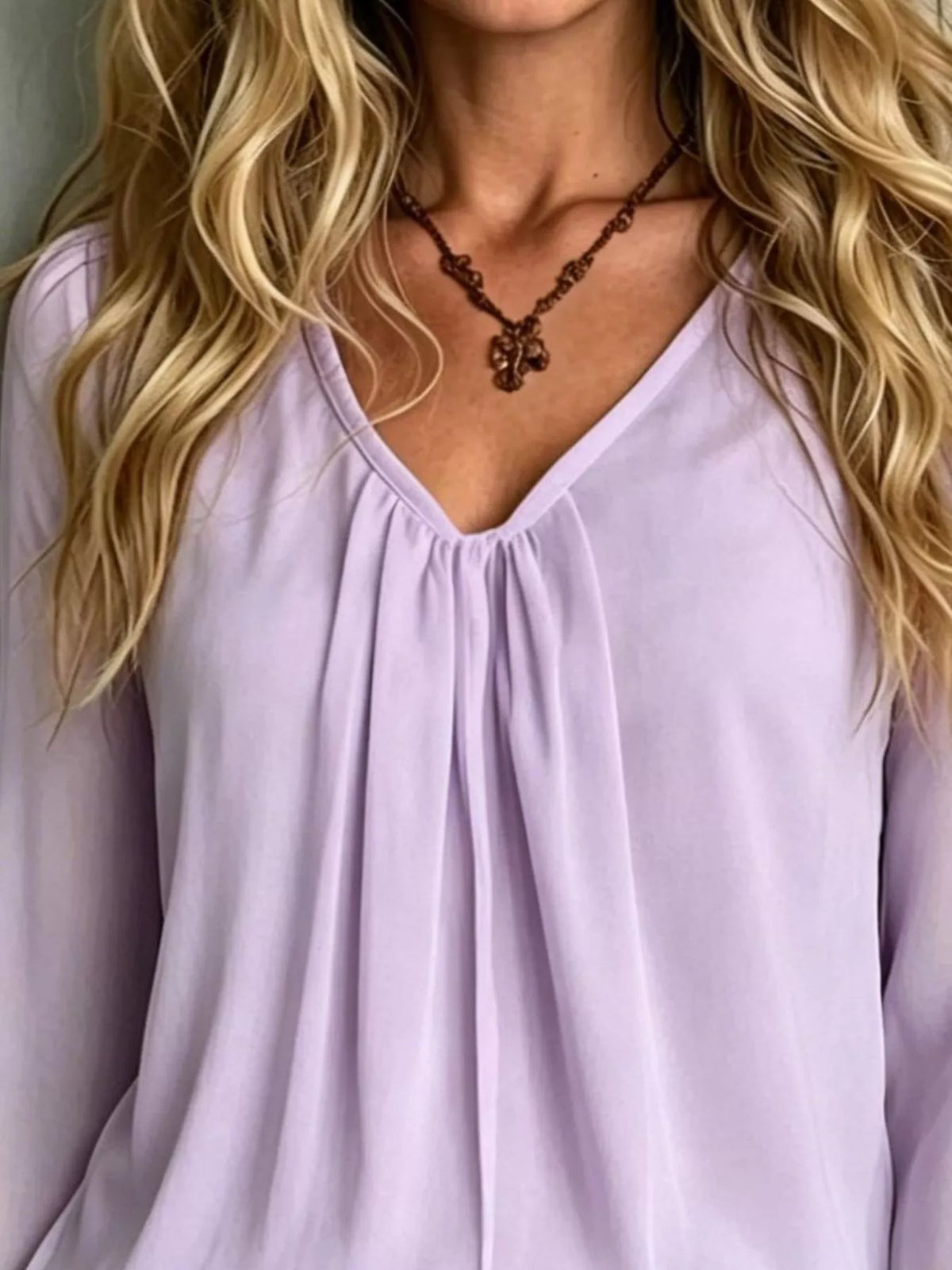 V-Neck Flounce Sleeve Blouse
