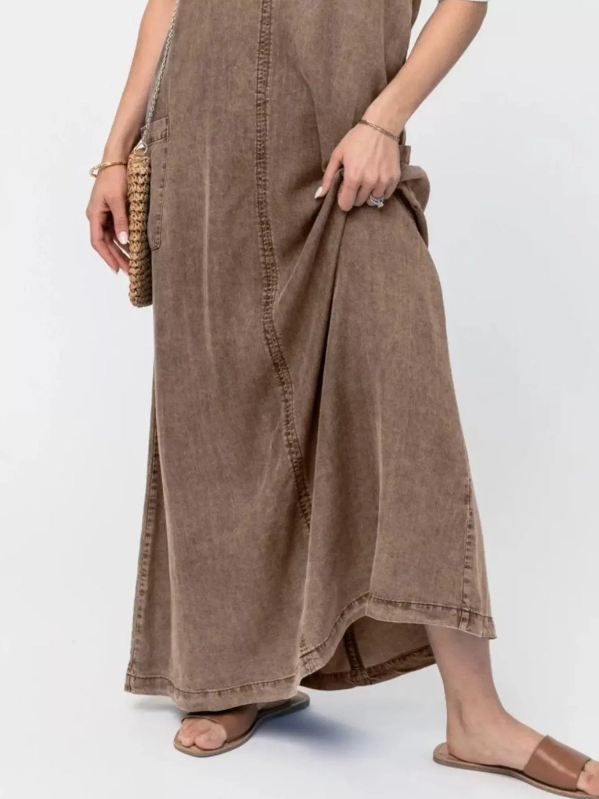 Casual Washed Denim Cami Maxi Dress, view 11