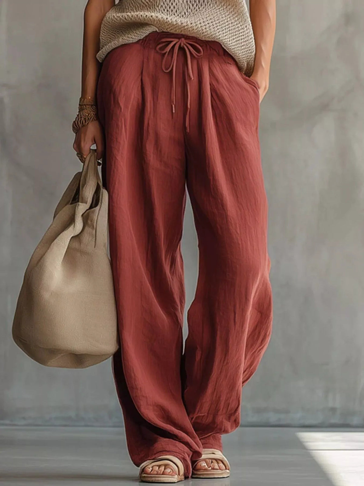 Openwork Knit Top and Wide-Leg Pant Set - Lilixa.store