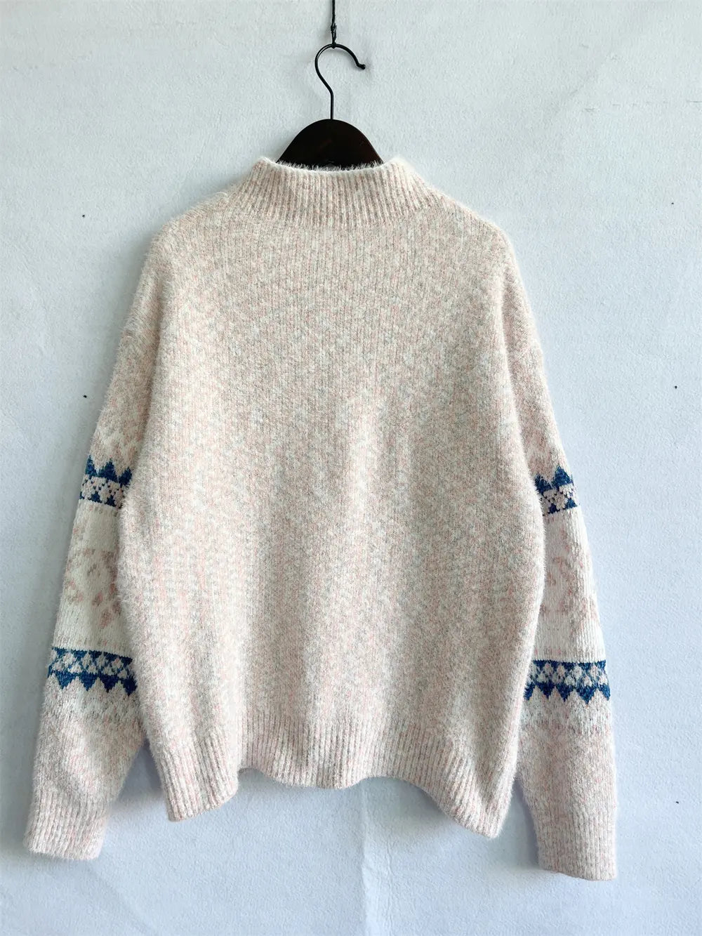 Geometric Mock Neck Dropped Shoulder Sweater, view 6