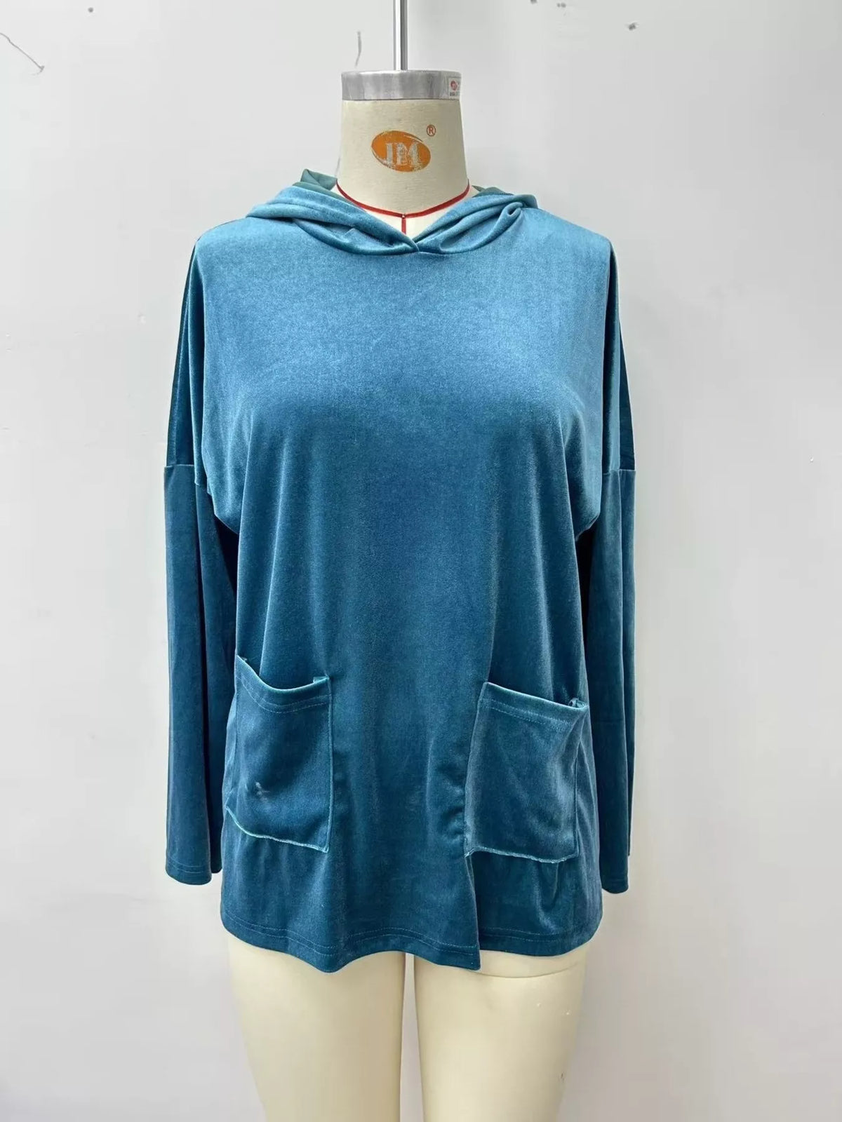 Velvet Front Pockets Hoodie