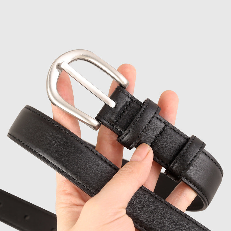 Classic Leather Belt with Silver Buckle in Black