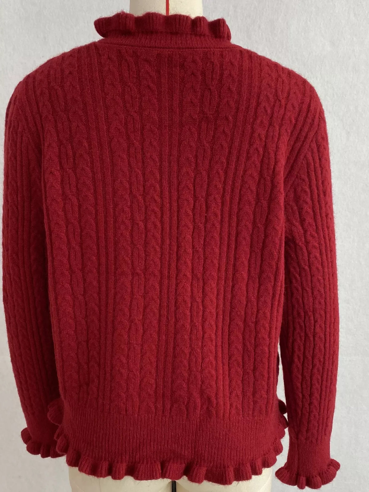 Cable-Knit Ruffle-Trim Cardigan, view 16
