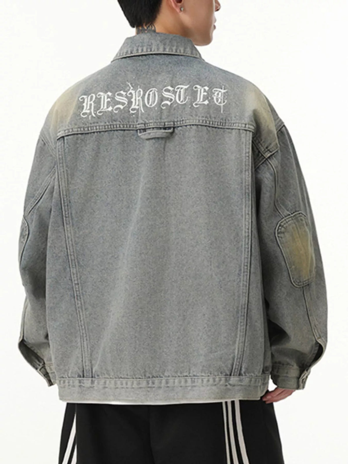 Men's Letter Print Washed Denim Jacket - Lilixa.store