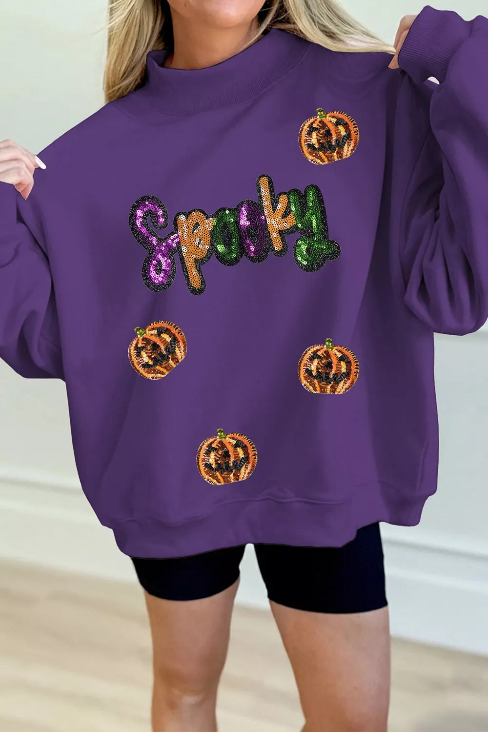 Sequin Pumpkin Spooky Halloween Sweatshirt - Lilixa.store