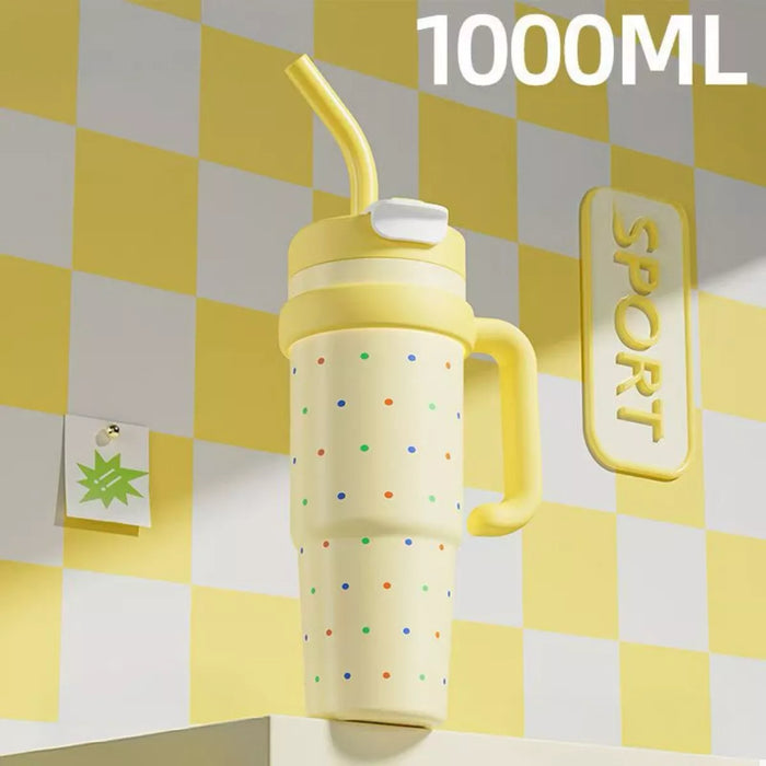Large Capacity Water Bottle with Straw in Yellow