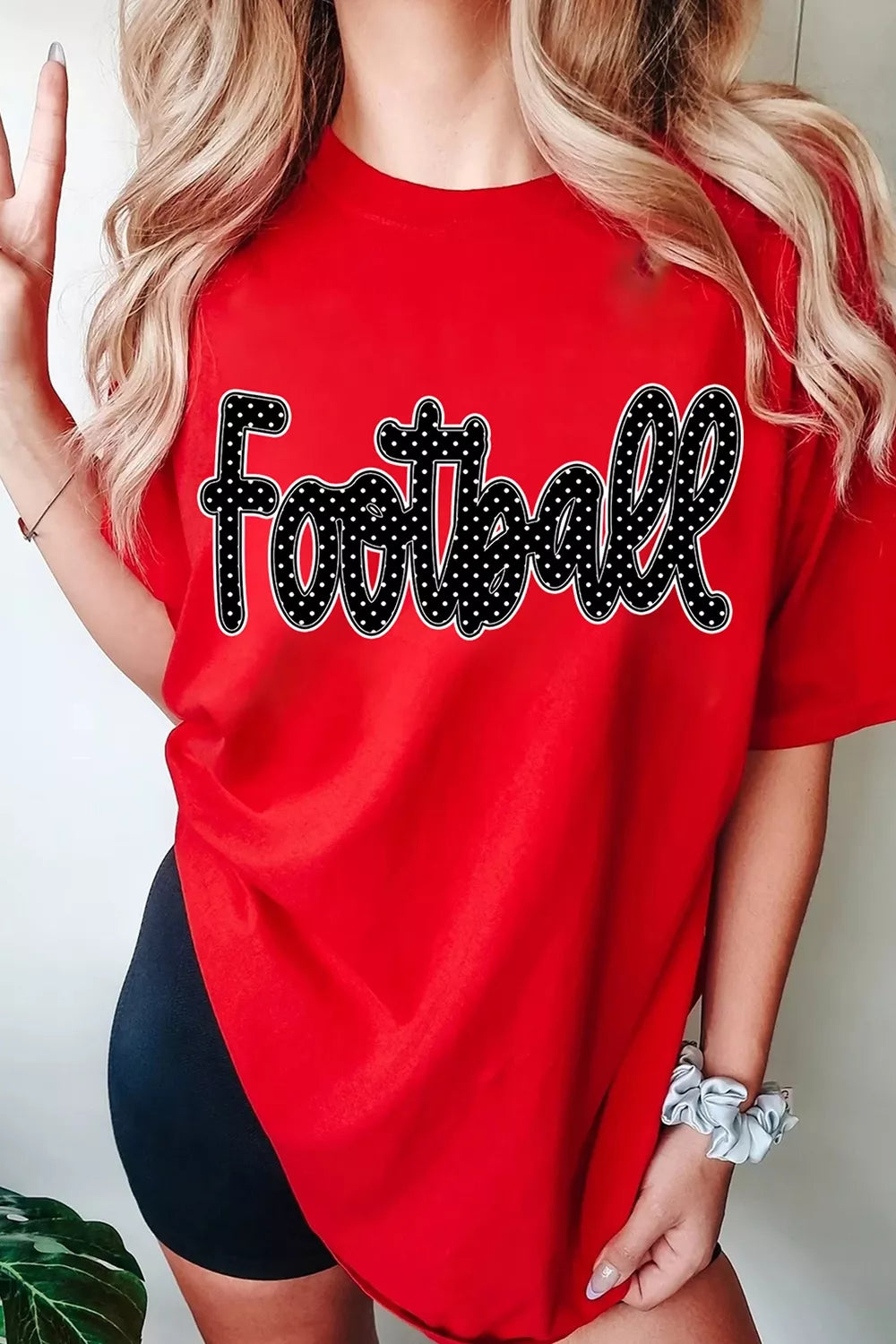 Full Size Football Polka Dot Letter Graphic Game Day T Shirt Plus Size - Lilixa.store