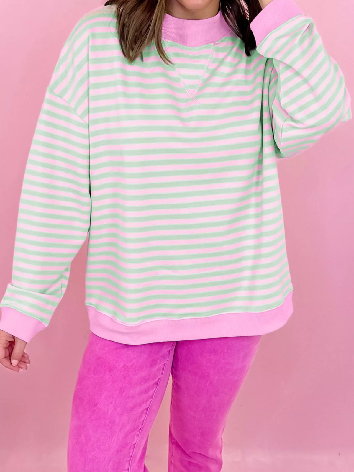 Striped Round Neck Long Sleeve Sweatshirt