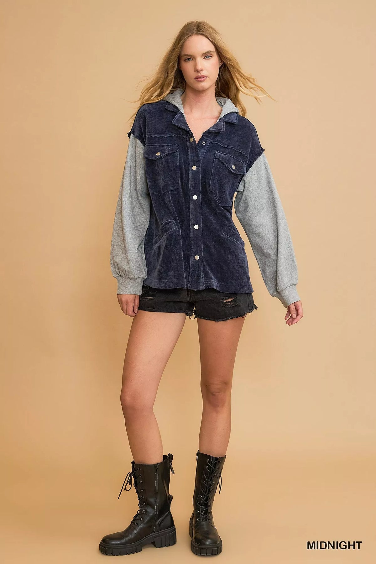 Umgee Contrast Hooded Chenille Jacket, view 3