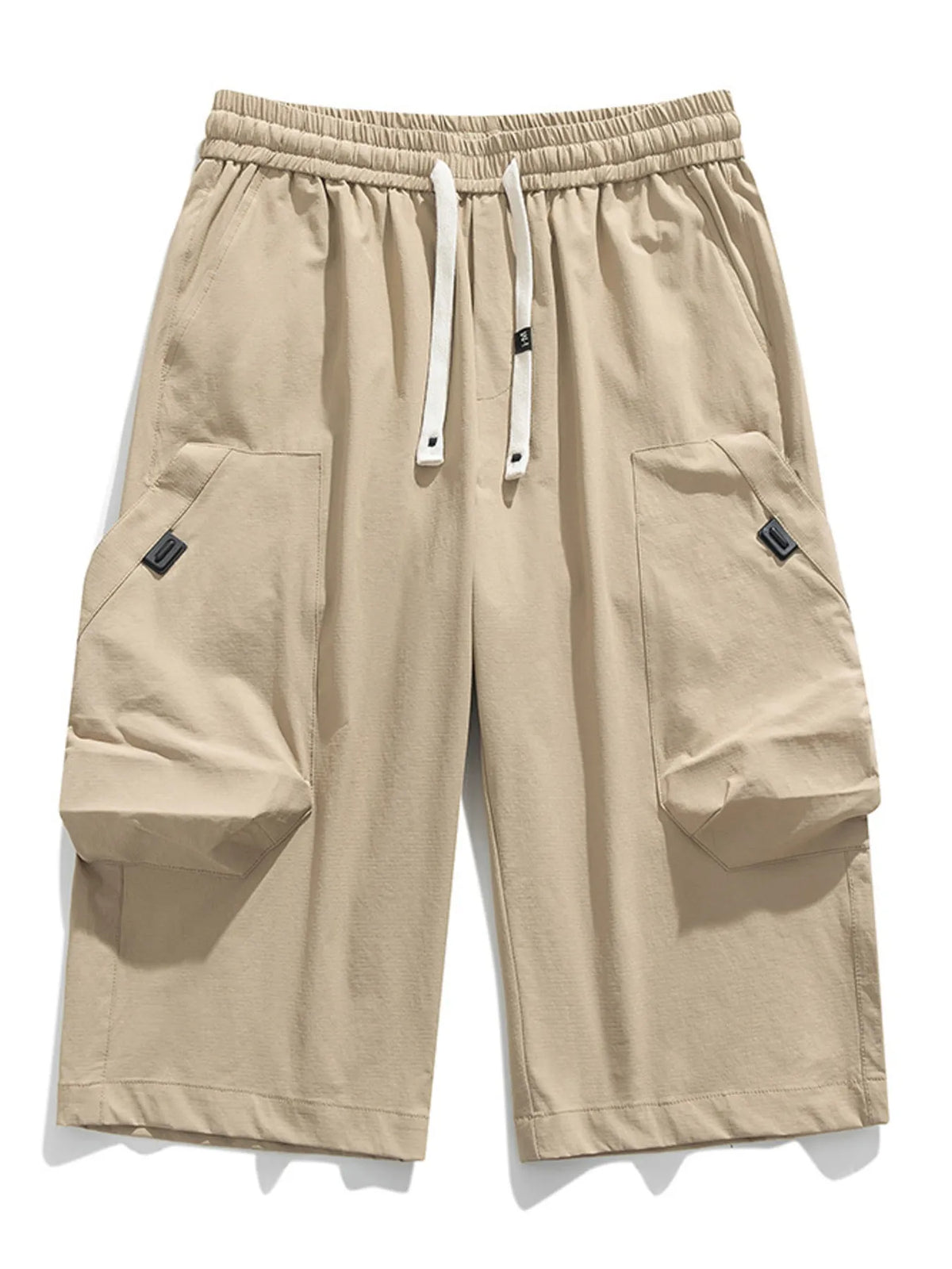 Men's Plus Size Casual Cargo Capris with Drawstring Waist in Khaki