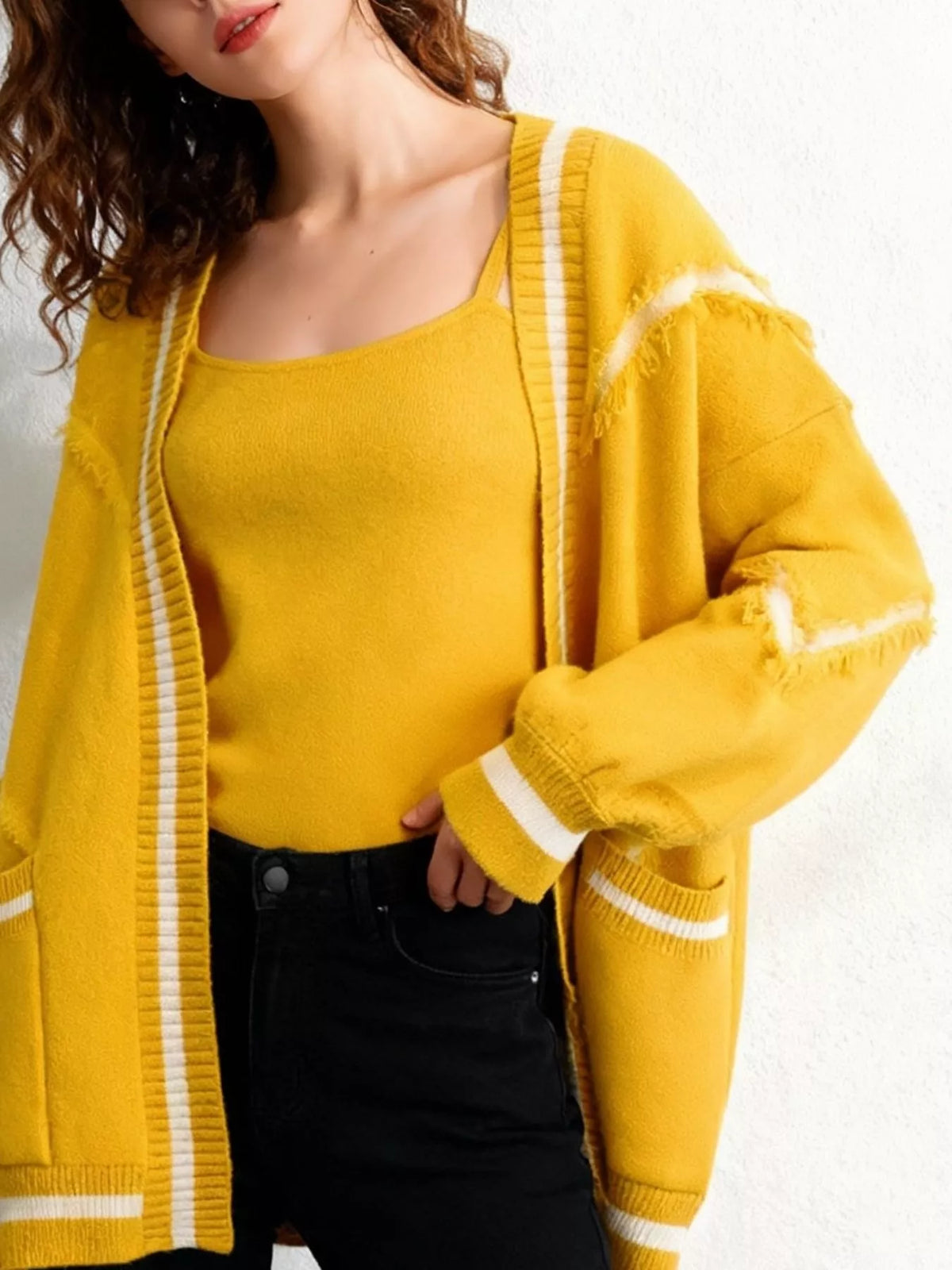 Frayed Hem Open Front Cardigan - Lilixa.store