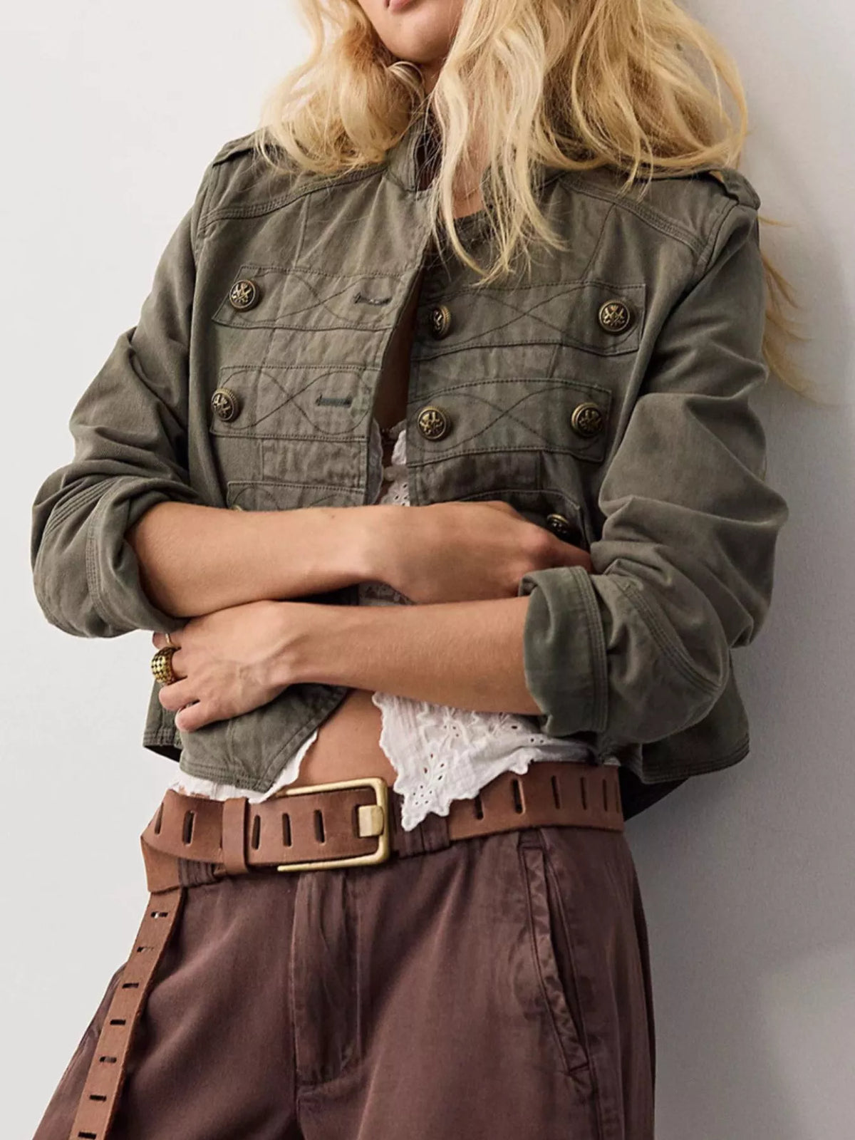 Decorative Button Cropped Jacket