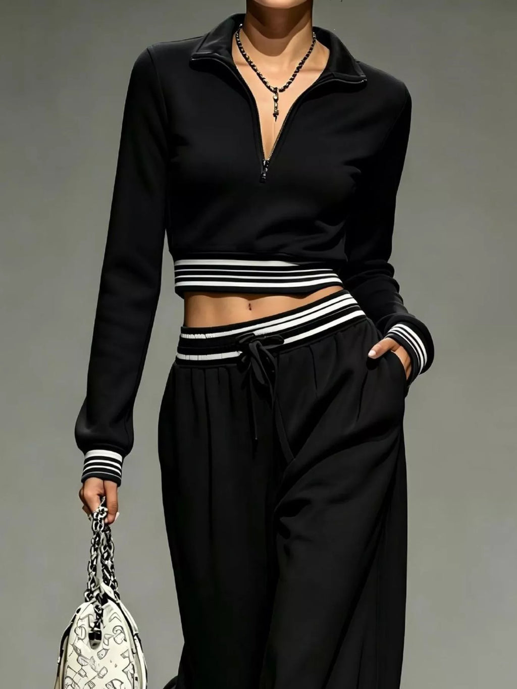 Full Size Half Zip Cropped Top and Pants Set Plus Size - Lilixa.store