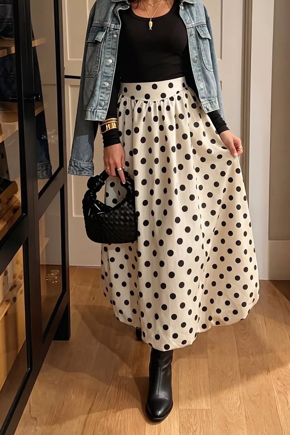 Polka Dot Bubble Hem Midi Skirt - Lilixa.store
