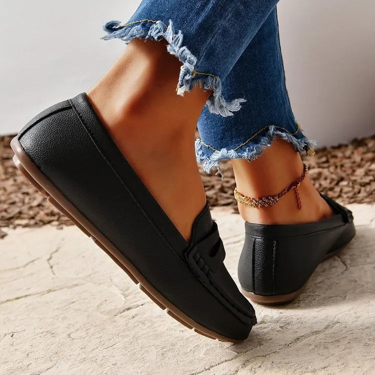 PU Leather Round Toe Flat Slip-Ons, view 2