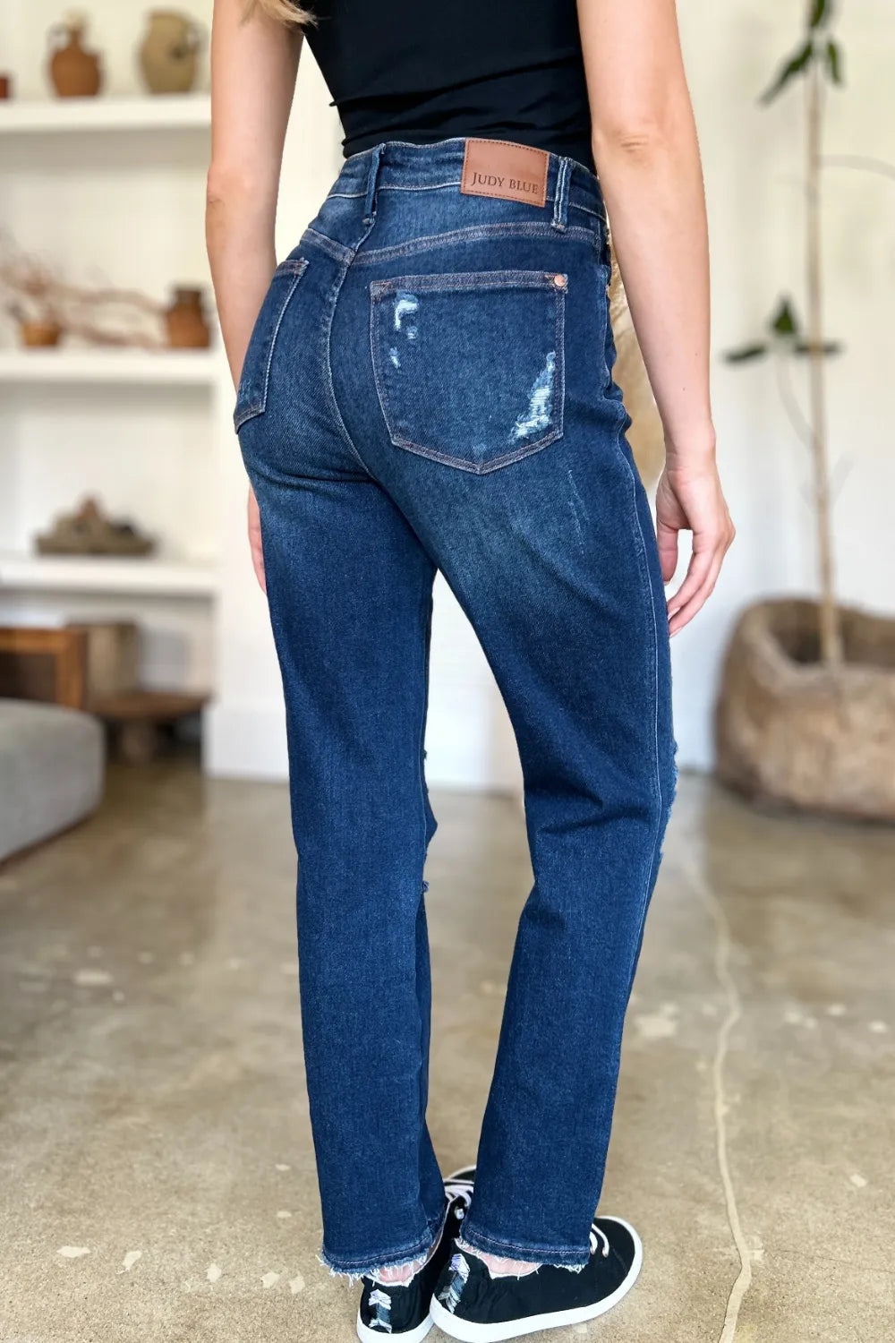 Judy Blue Full Size High Waist Rigid Magic Heavy Destroy Straight Jeans - Lilixa.store
