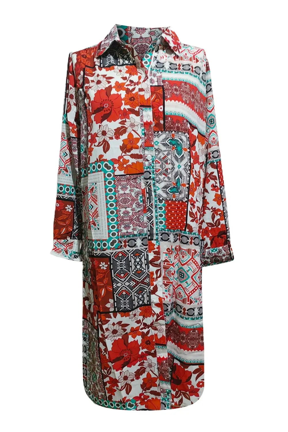 Printed Button Up Long Sleeve Cardigan, view 4