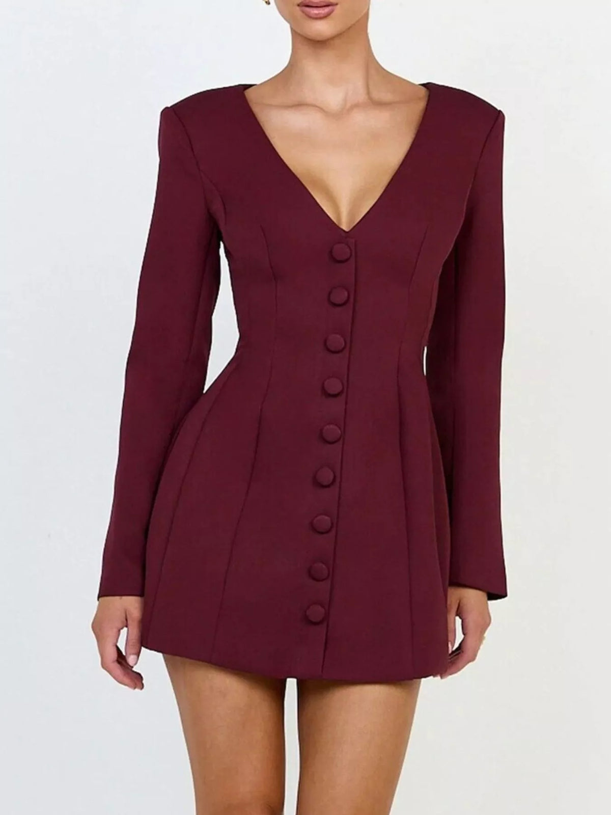 Deep V-Neck Button-Down Blazer Dress, view 4