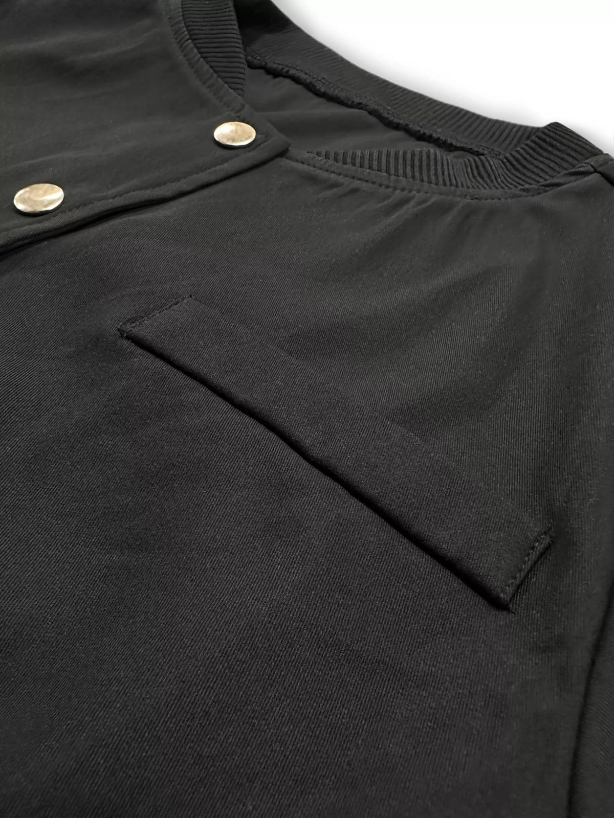 Snap Down Cropped Bomber Jacket in Black, view 7