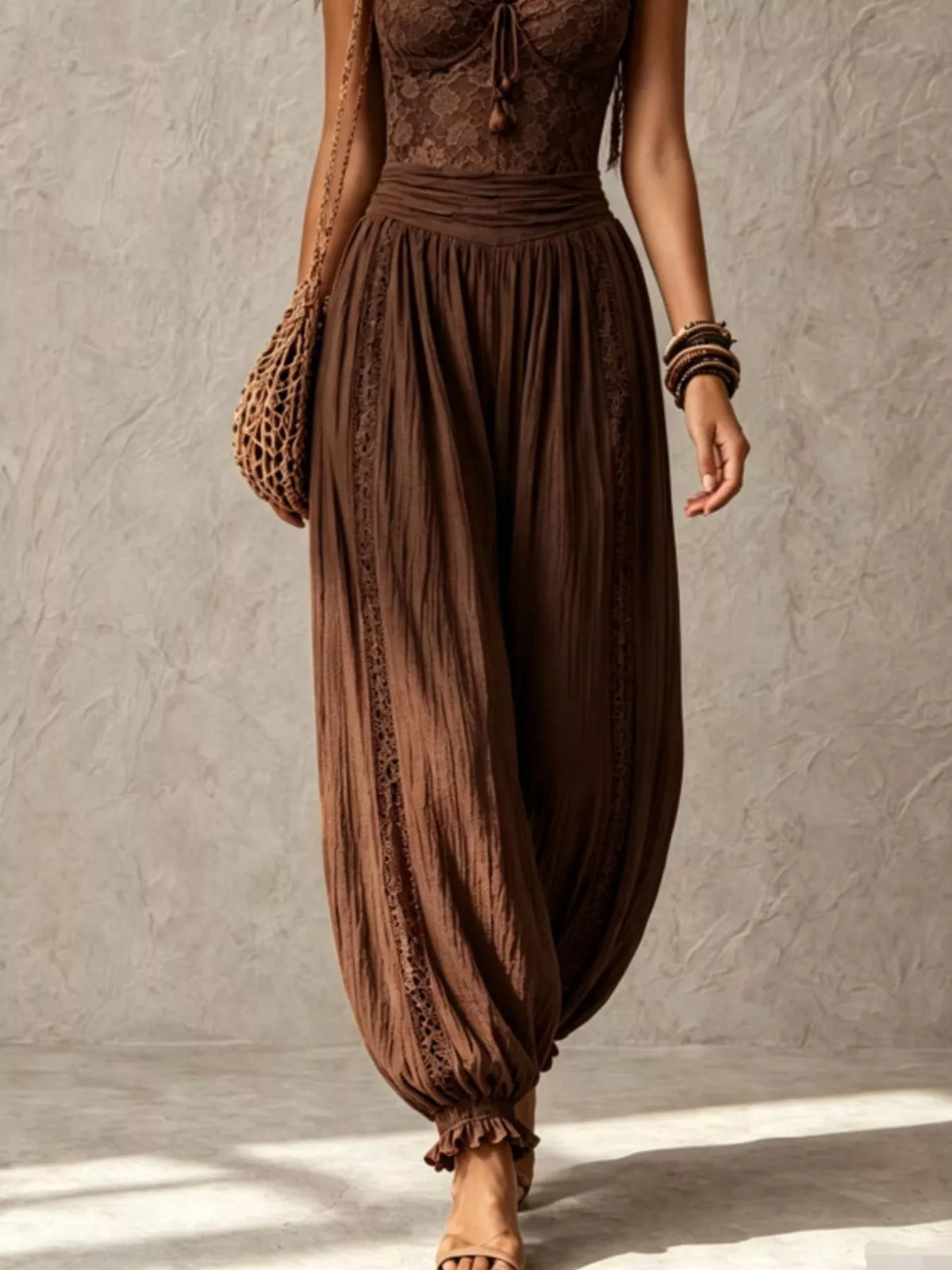 Boho Lace Corset Bodice Jumpsuit with Harem Pants, view 9