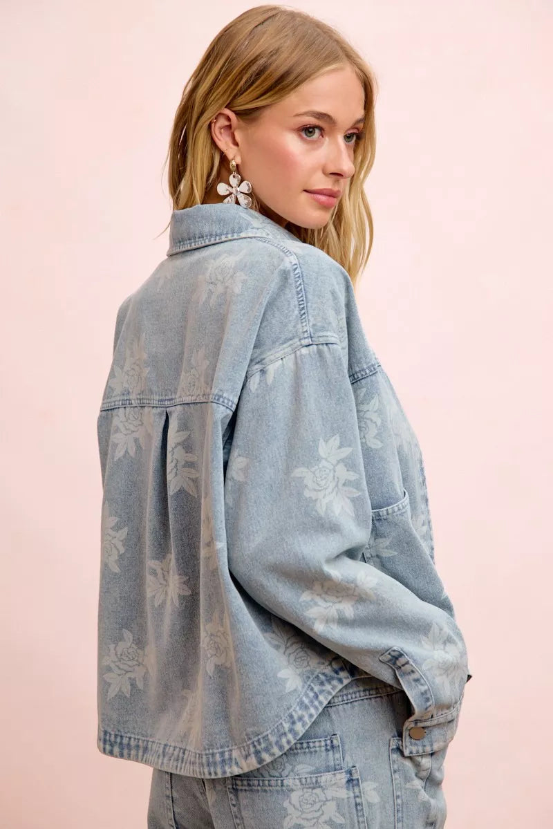 BiBi Printed Washed Denim Jacket With Pocket, view 3