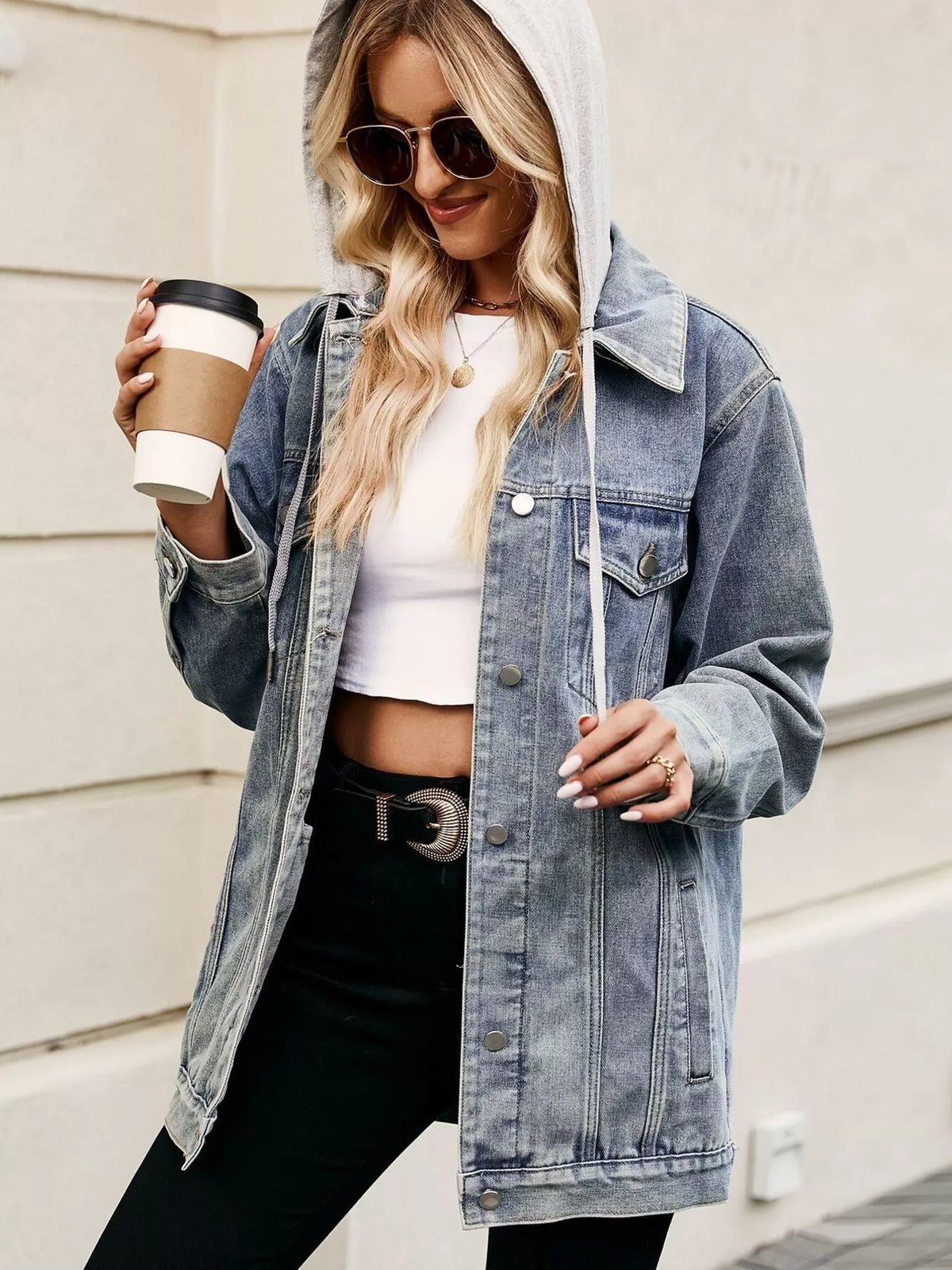 Button Up Long Sleeve Denim Jacket, view 12