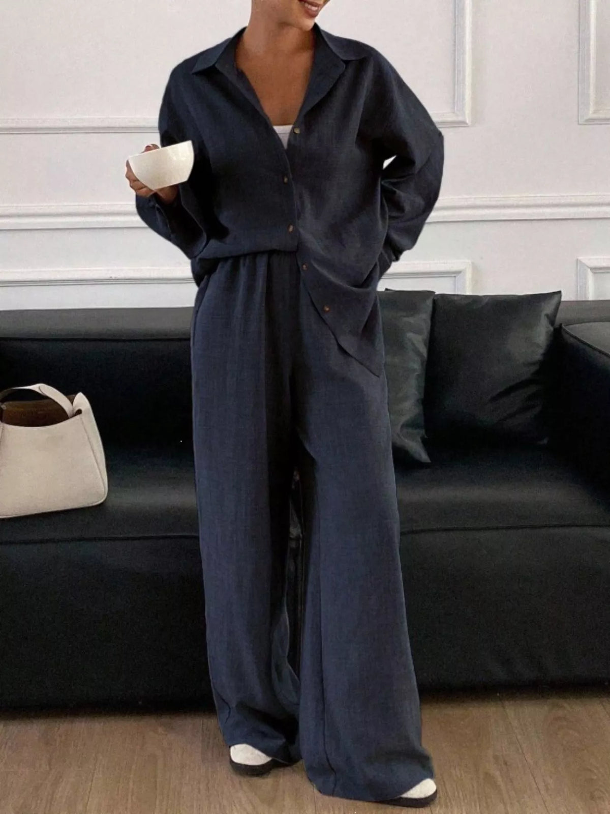 Button-Down Shirt and Wide-Leg Pants Set, view 5