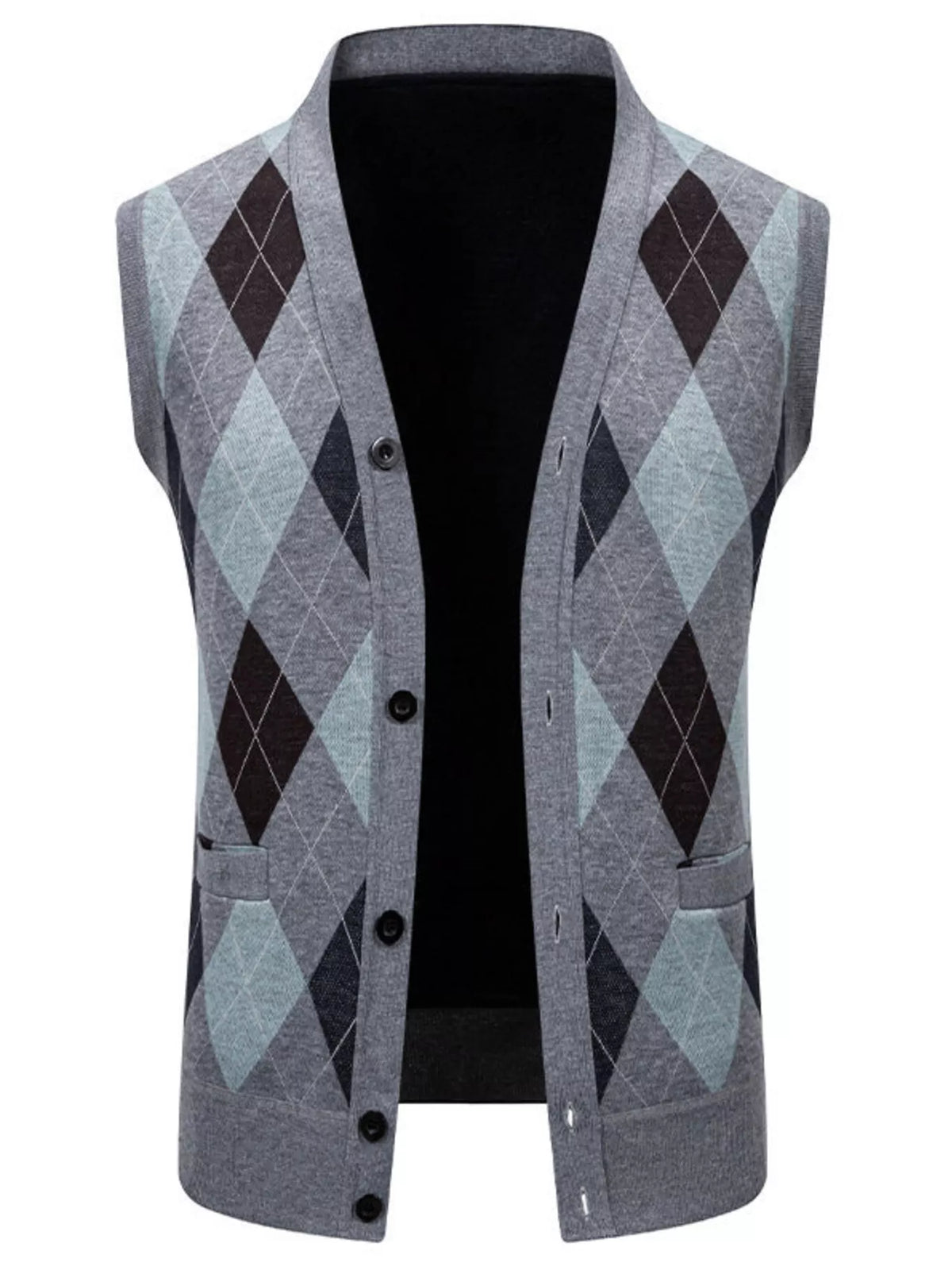Men's Plus Size Argyle Pattern V-Neck Button-Down Cardigan Vest - Lilixa.store