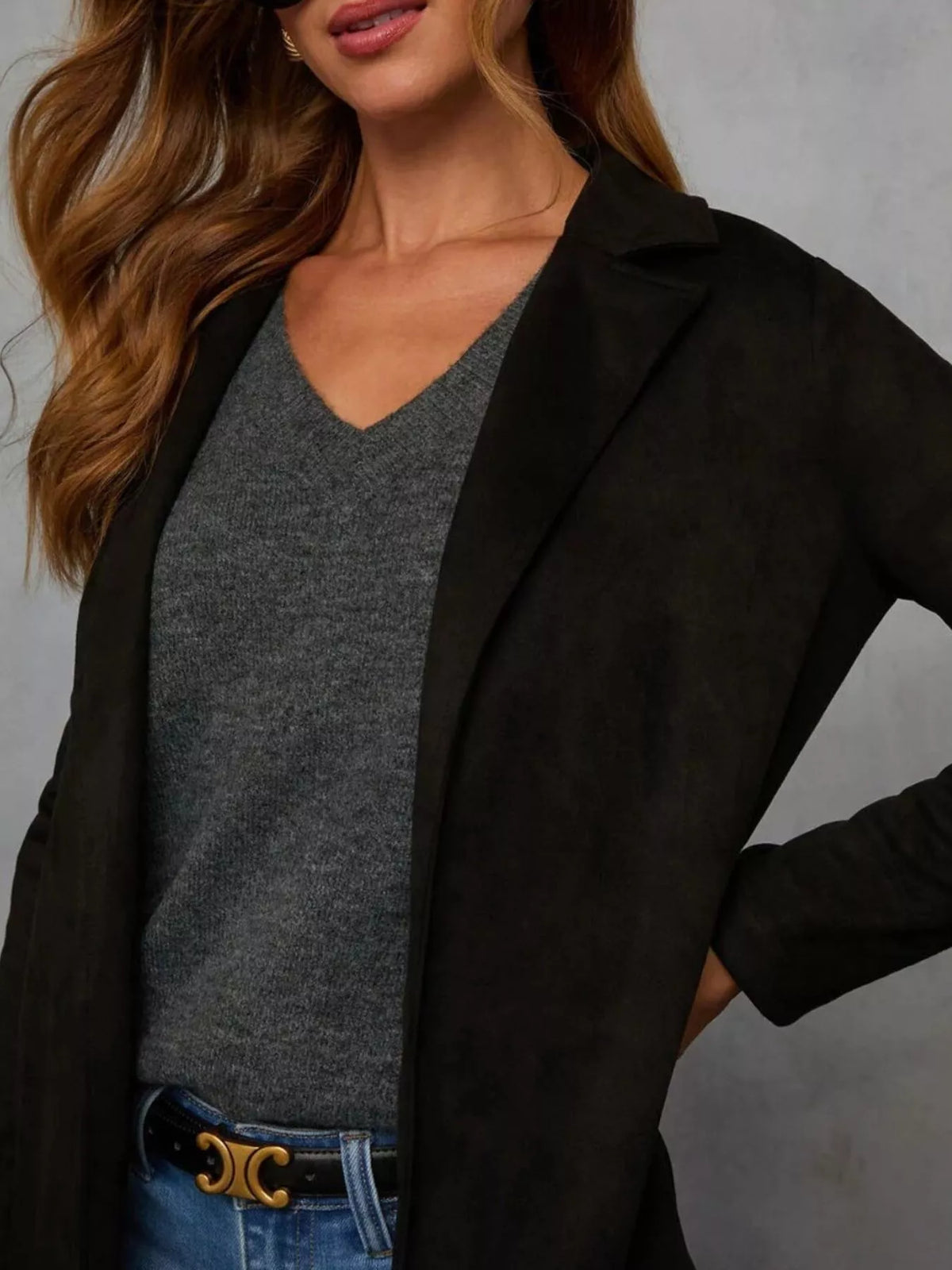 Full Size Open Front Longline Outerwear Plus Size, view 6