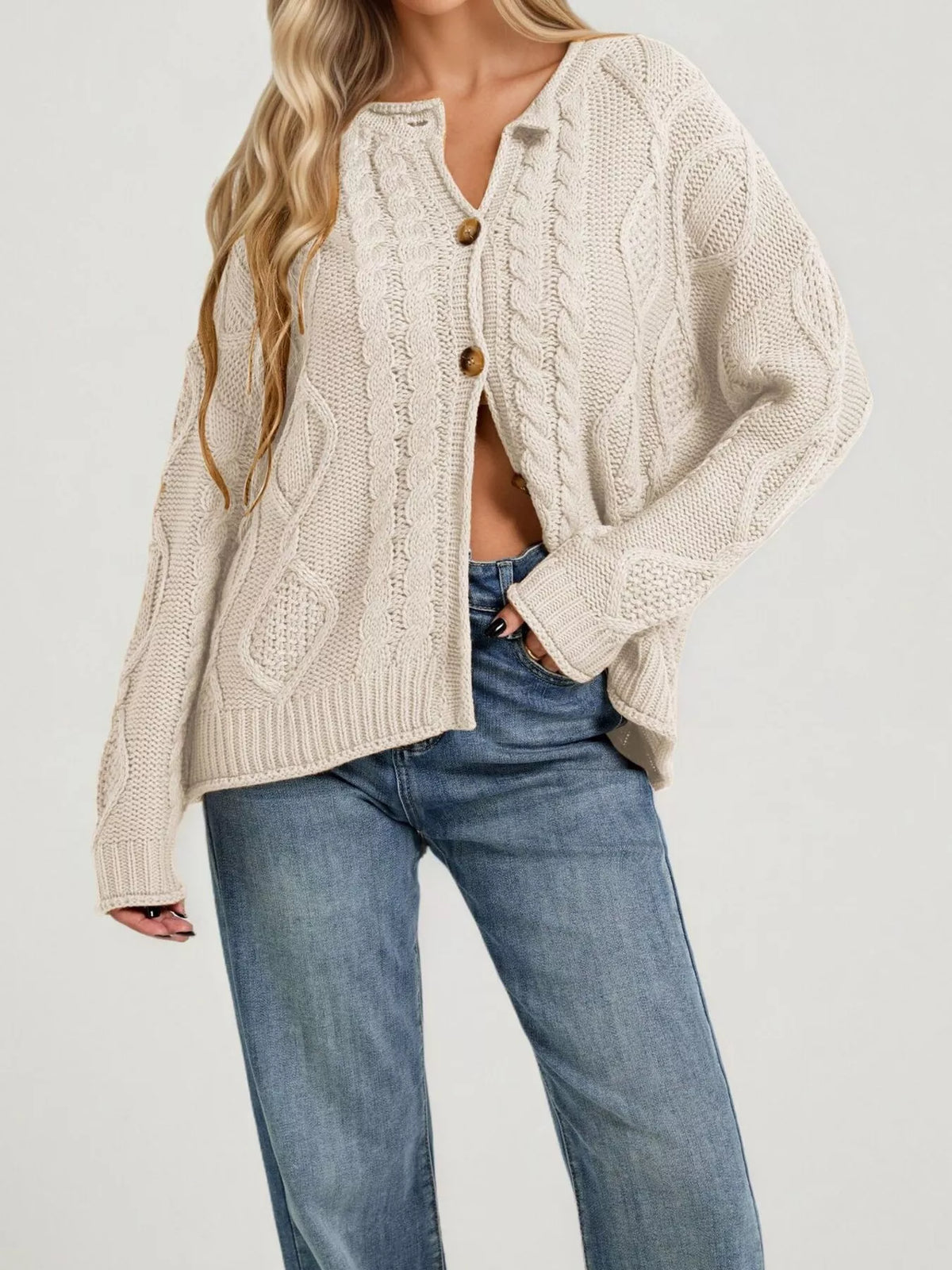 Cable-Knit Button-Down Cardigan - Lilixa.store
