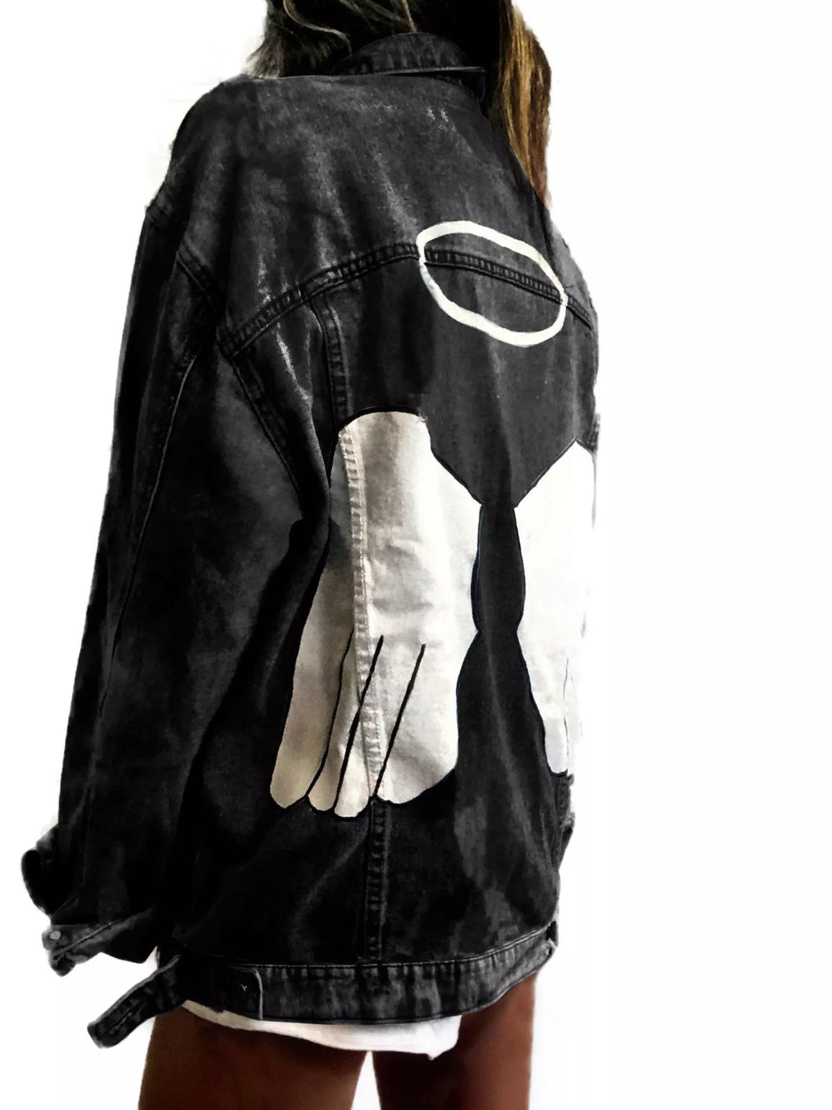 Full Size Angel Wings Graphic Back Denim Jacket Plus Size