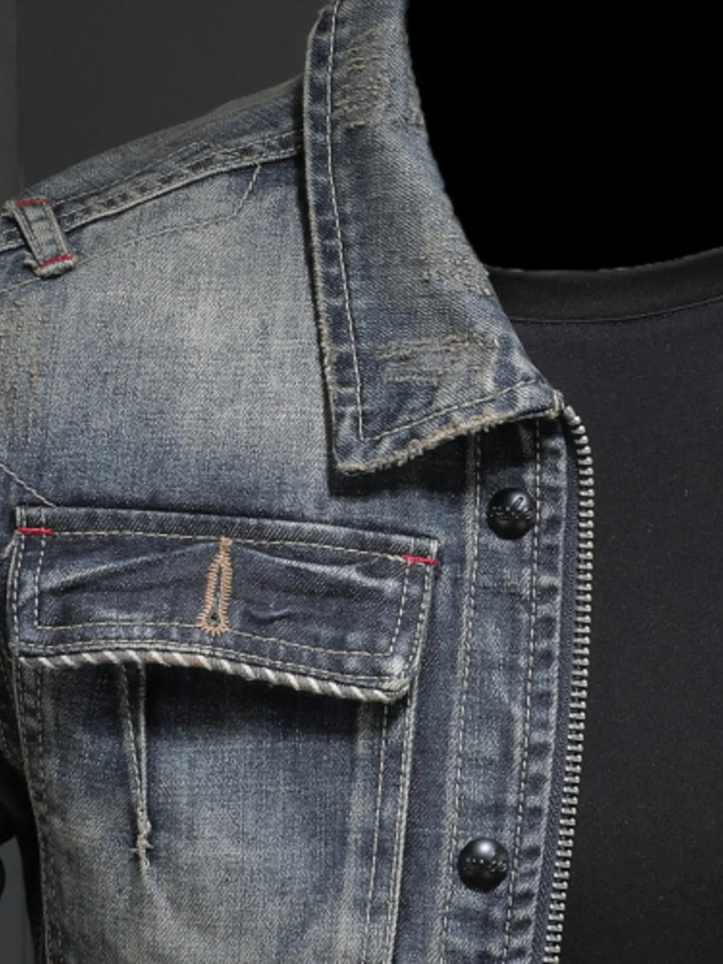 Men's Plus Size Washed Zip Up Denim Jacket with Chest Pockets - Lilixa.store