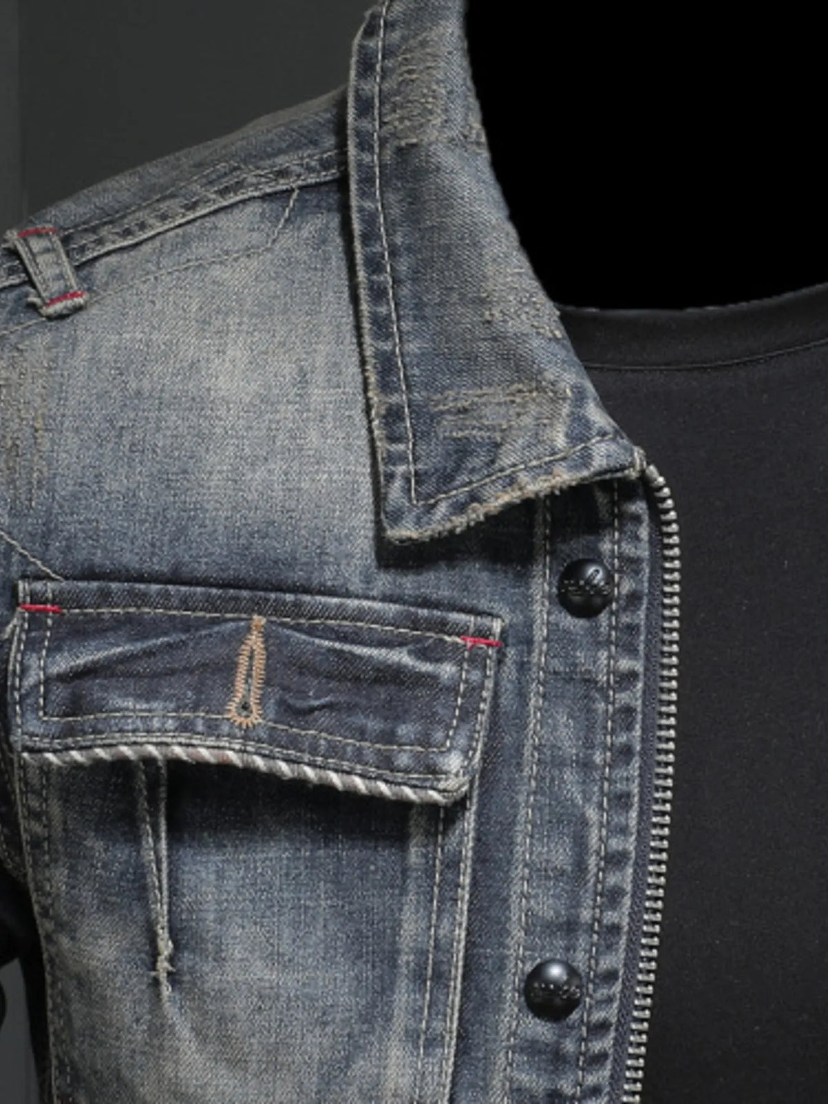 Men's Plus Size Washed Zip Up Denim Jacket with Chest Pockets - Lilixa.store