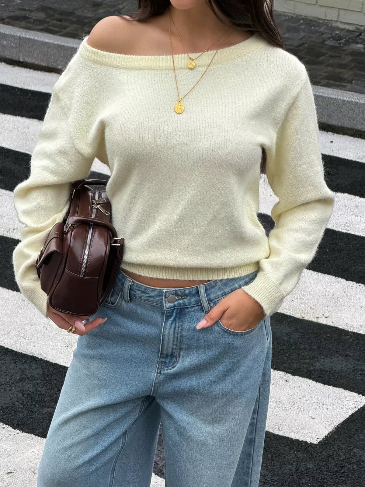 Boat Neck Dropped Shoulder Sweater - Lilixa.store