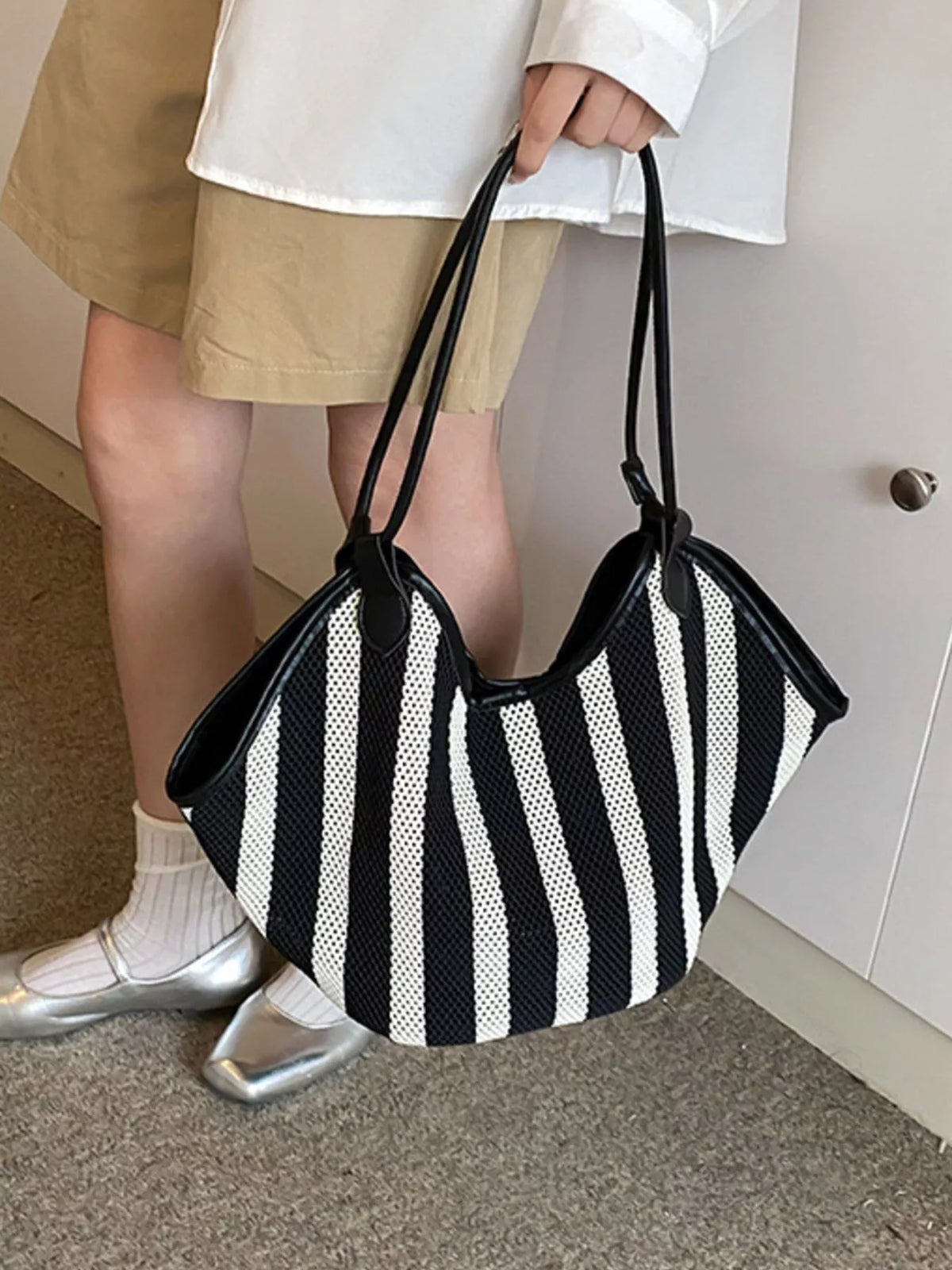 Striped Knit Shoulder Bag - Lilixa.store