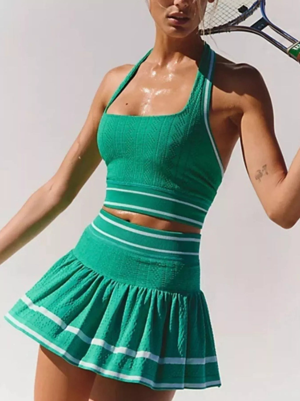 Halter Neck Tank and Skirt Tennis Active Set - Lilixa.store