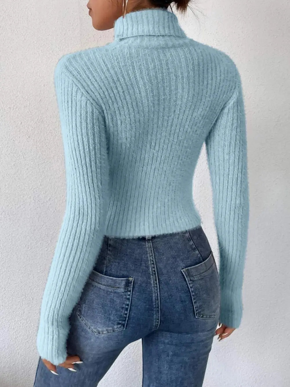 Ribbed Turtleneck Long Sleeve Sweater, view 13