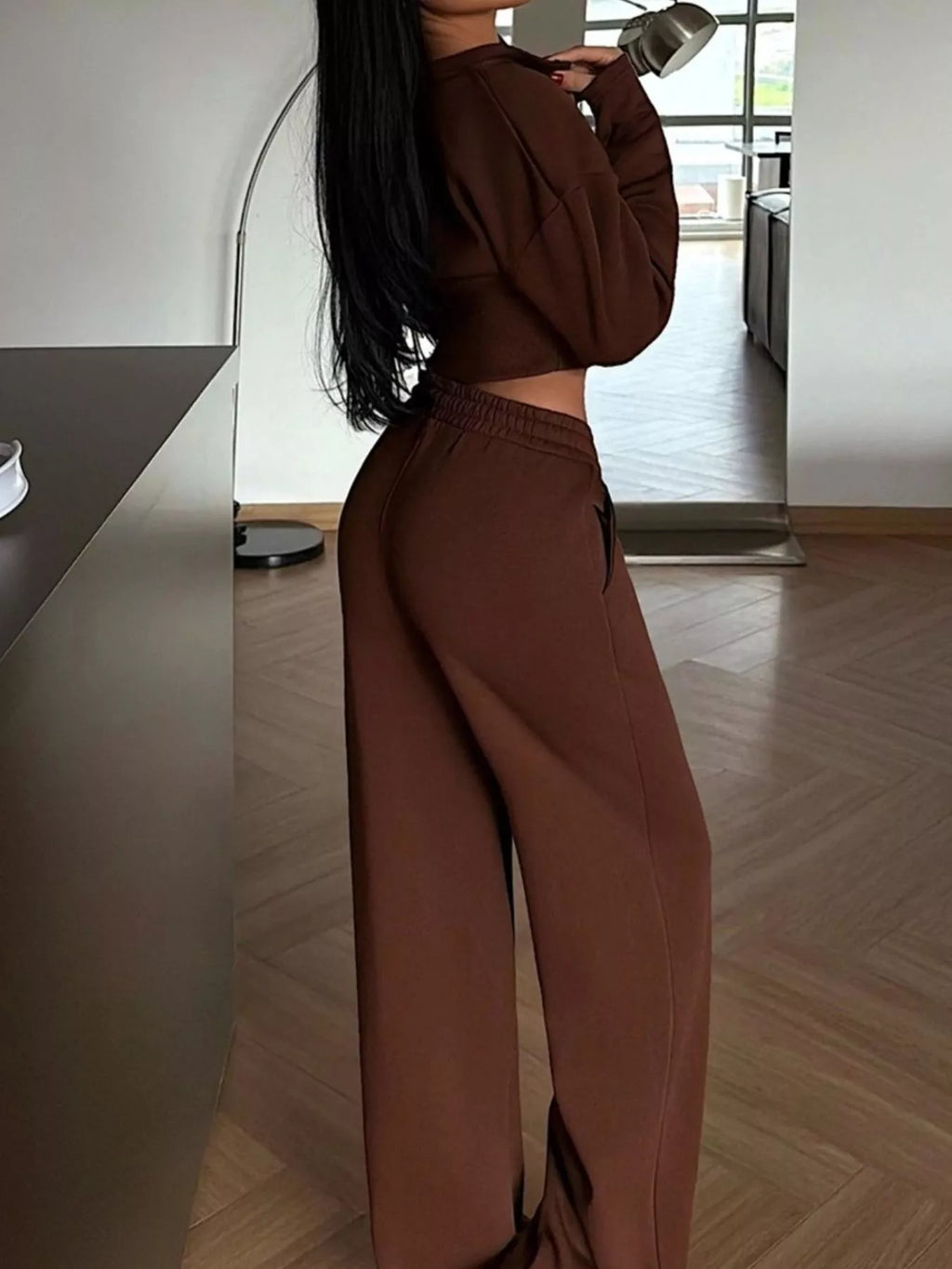 Zip-Up Crop Jacket and Wide-Leg Pants Set - Lilixa.store