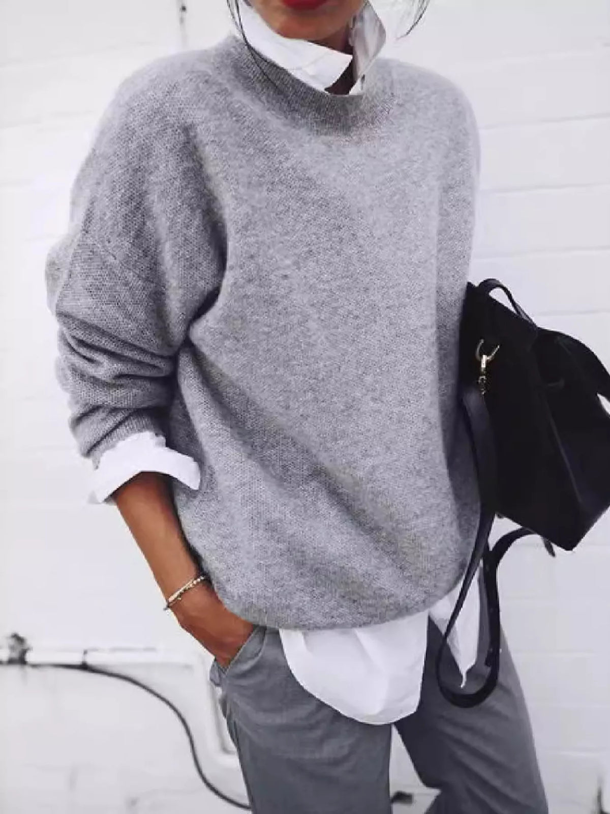Full Size Round Neck Long Sleeve Sweater Plus Size