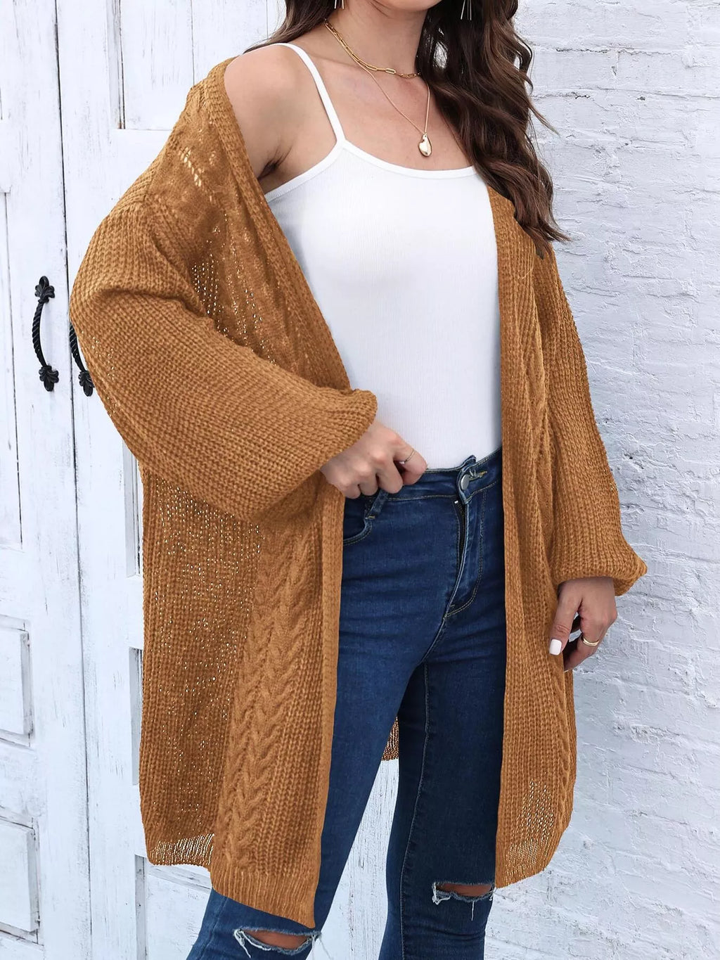 Open Front Long Sleeve Cardigan - Lilixa.store
