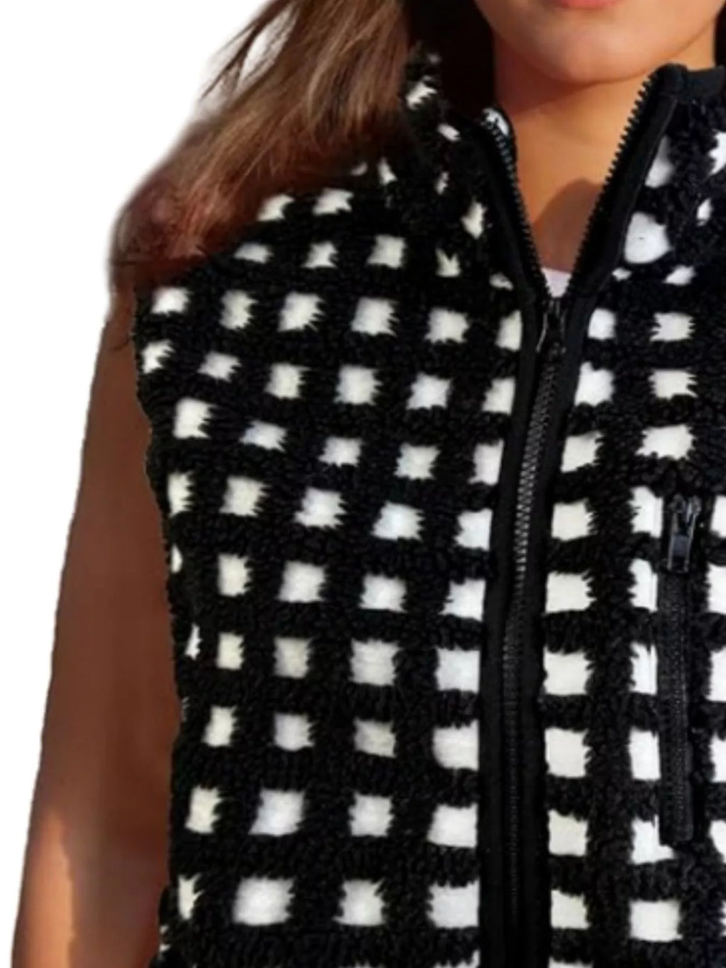 Plaid Zip Up Vest Coat - Lilixa.store