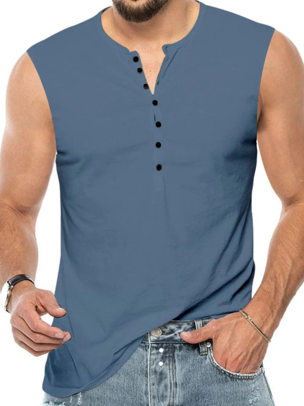 Men's Full Size Button Detail Tank Plus Size - Lilixa.store